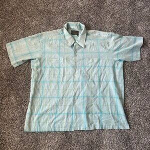 Vintage 60s Sears The Men's Store Loop Collar Shirt Plaid Rayon Blend Rockabilly